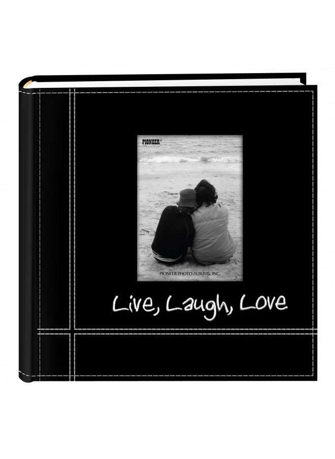 Pioneer Photo Albums Embroidered Live, Laugh, Love Black Sewn Leatherette Frame Cover Album for 4