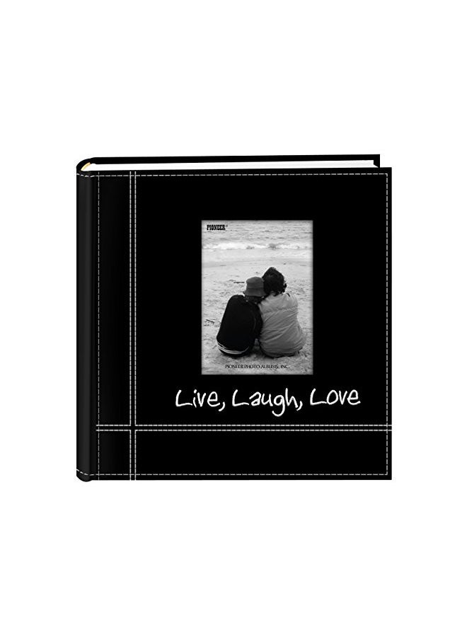 Pioneer Photo Albums Embroidered Live, Laugh, Love Black Sewn Leatherette Frame Cover Album for 4