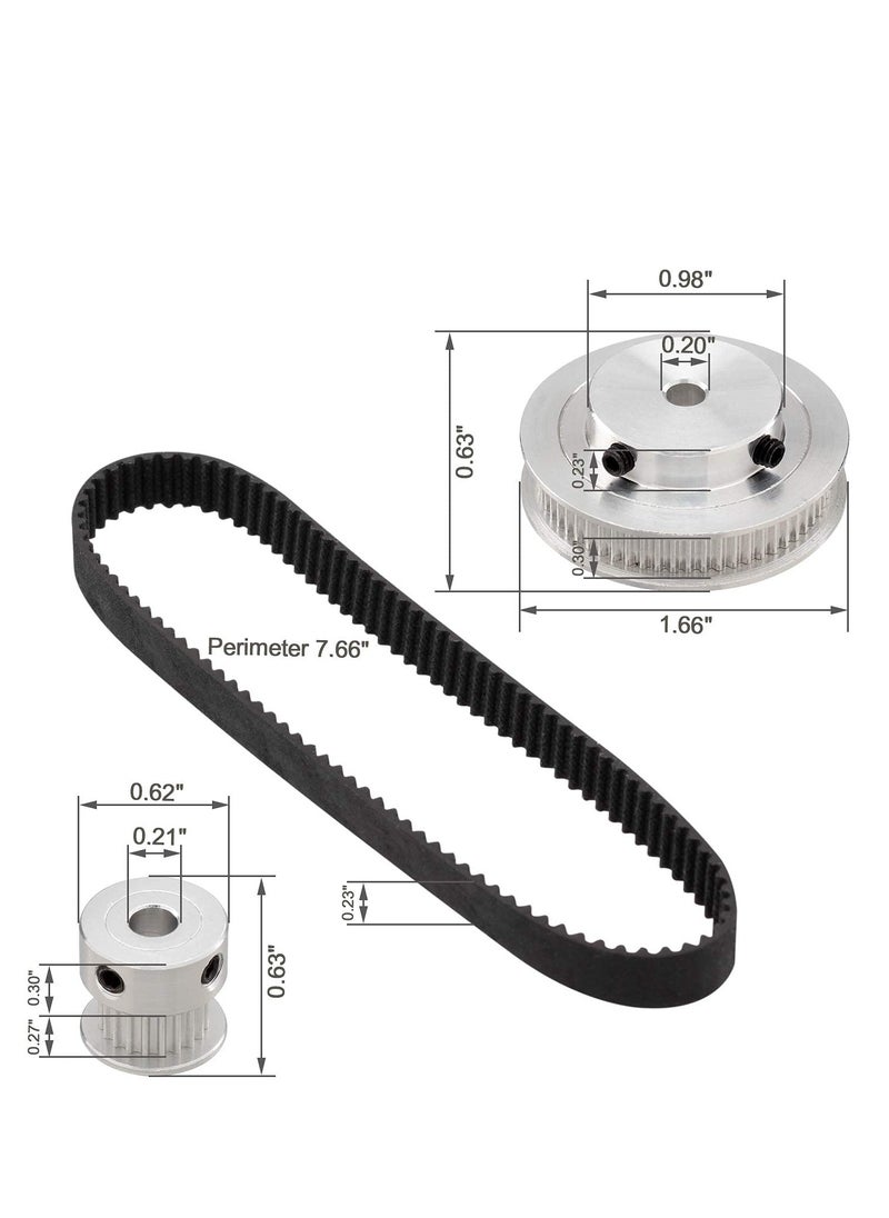 3D Printer Aluminum Timing Belt Pulley Wheel, 2 Kit GT2 Synchronous Wheel 20 & 60 Teeth 5mm Bore, Aluminum Timing Pulley with 2 pcs Length 200mm Width 6mm Belt (bore 5mm (2pcs a Set))