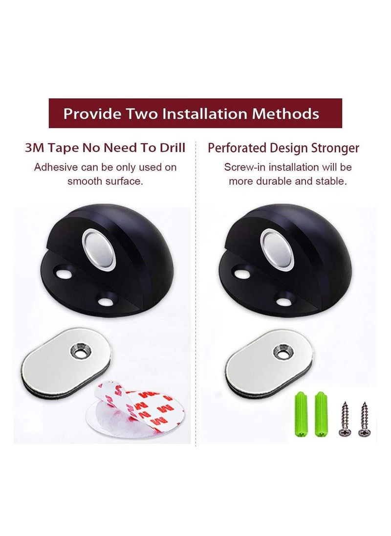Magnetic Door Stops Floor Mounted, Strong Magnetic Self Adhesive Magnetic Door Stopper Stainless Steel Door Holder Soft Close Door Magnet Heavy Duty Black Rubber (2 Pack)