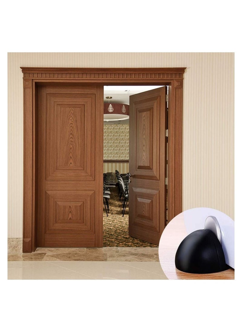 Magnetic Door Stops Floor Mounted, Strong Magnetic Self Adhesive Magnetic Door Stopper Stainless Steel Door Holder Soft Close Door Magnet Heavy Duty Black Rubber (2 Pack)