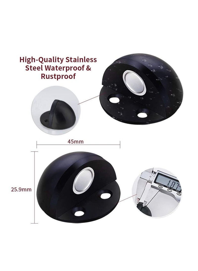 Magnetic Door Stops Floor Mounted, Strong Magnetic Self Adhesive Magnetic Door Stopper Stainless Steel Door Holder Soft Close Door Magnet Heavy Duty Black Rubber (2 Pack)
