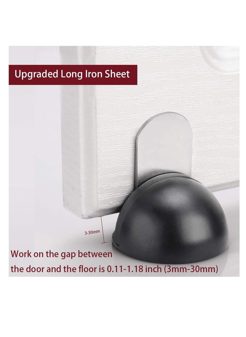 Magnetic Door Stops Floor Mounted, Strong Magnetic Self Adhesive Magnetic Door Stopper Stainless Steel Door Holder Soft Close Door Magnet Heavy Duty Black Rubber (2 Pack)