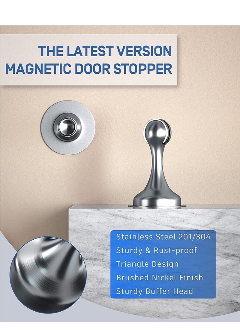 Magnetic Door Stop Stainless Steel 201 Door Catch Holder No Drill Doorstop with 3m Self Adhesive Tape Screws for Stronger Wall Floor Mount Hold Door Open