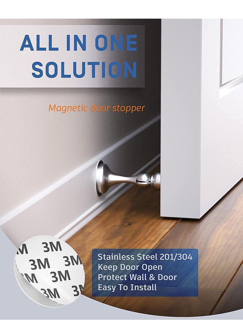 Magnetic Door Stop Stainless Steel 201 Door Catch Holder No Drill Doorstop with 3m Self Adhesive Tape Screws for Stronger Wall Floor Mount Hold Door Open