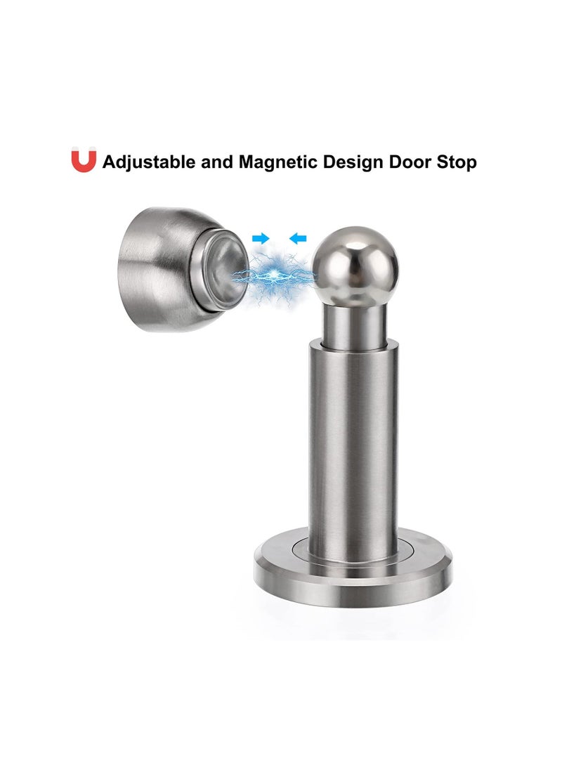 Sturdy Magnetic Door Stopper Adjustable Stainless Steel Stop with Hardware Wall Mounted Magnetism Metal Doorstop for Bedroom Bathroom Kitchen Home Office Silver