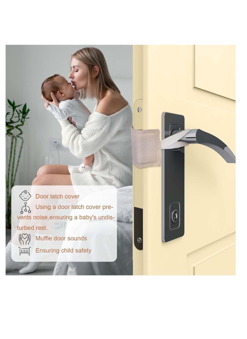 Door Silencer Padded Door Latch Cover, 3 Pcs Universal Baby Door Cushion Quiet Closer Door Lock Cover, Non Slip Noise Reducing Padded Door Latch Cover with Elastic Band for Baby Nursery, Beige
