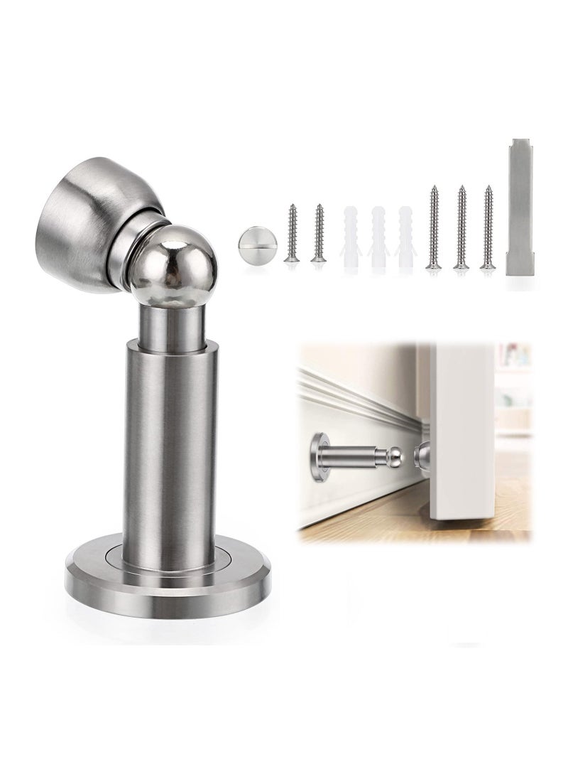 Sturdy Magnetic Door Stopper Adjustable Stainless Steel Stop with Hardware Wall Mounted Magnetism Metal Doorstop for Bedroom Bathroom Kitchen Home Office Silver