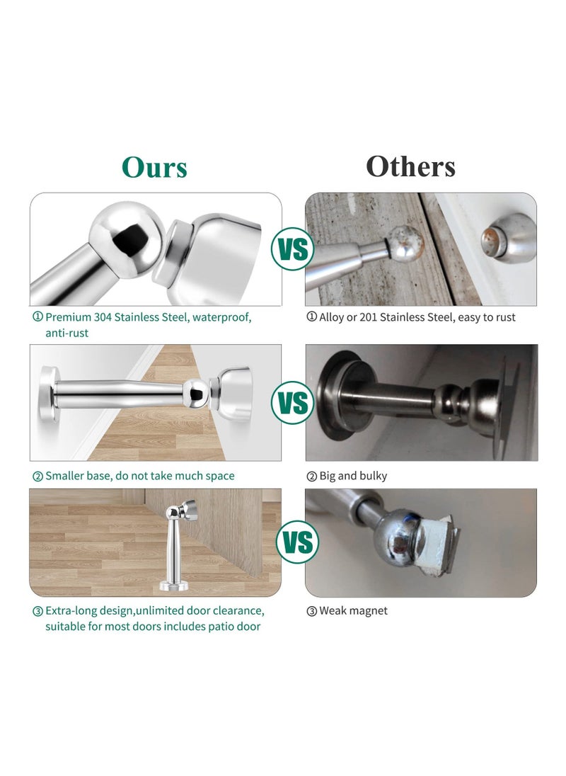 Magnetic Door Stop Chrome Stopper Stainless Steel Holder Catch 7.3 Inch Tall Doorstop Floor Wall Mounted Heavy Duty Stoppers 1 Pack