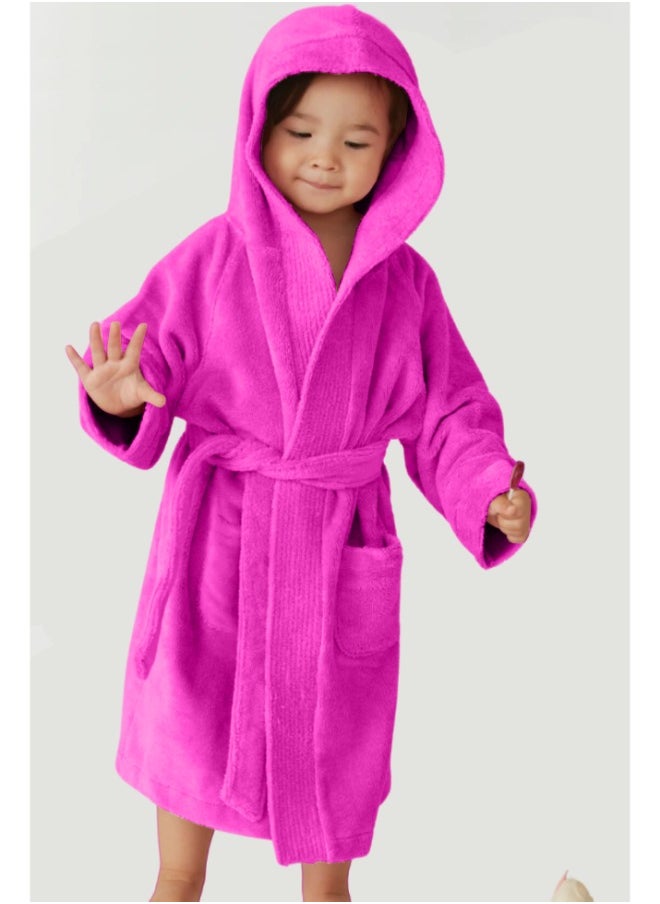 Daffodil (Fuchsia Pink) Premium 6 yr Kids Hooded Bathrobe 100% Terry Cotton, Highly Absorbent and Quick dry, Hotel and Spa Quality Bathrobe for Boy and Girl-400 Gsm