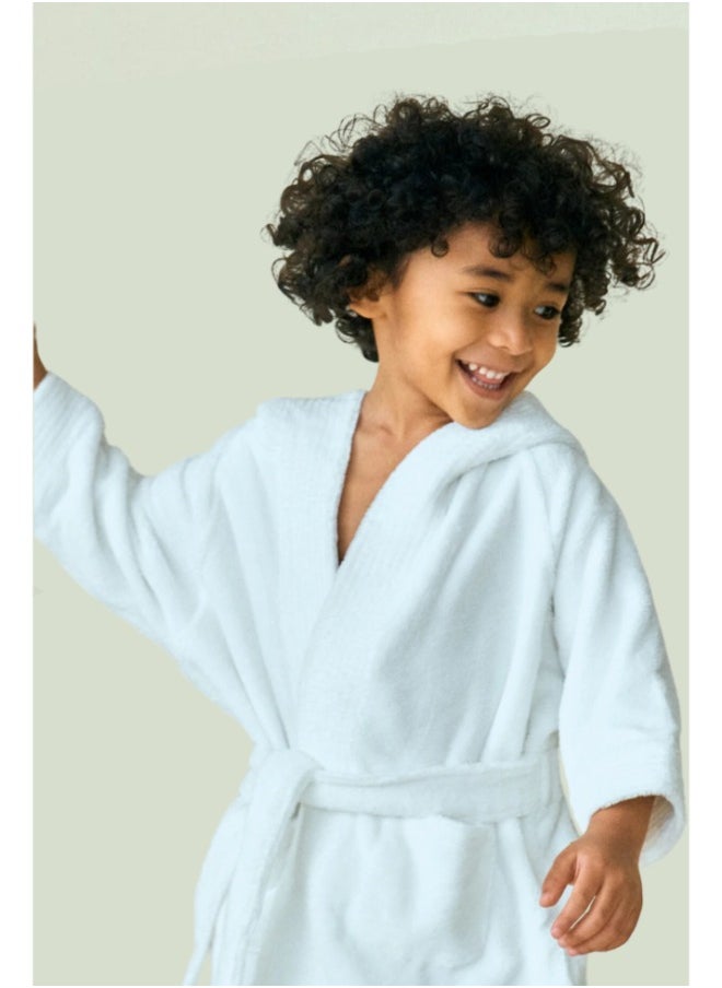 Daffodil (White) Premium 6 Year Kids Bathrobe(Set of 1) Terry Cotton, Highly Absorbent and Quick dry, Hotel and Spa Quality Bathrobe-400 Gsm