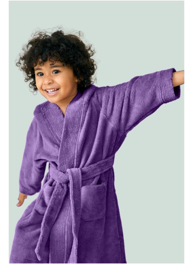 Daffodil (Purple) Premium 6 yr Kids Hooded Bathrobe Terry Cotton, Highly Absorbent and Quick dry, Hotel and Spa Quality Bathrobe for Boy and Girl-400 Gsm