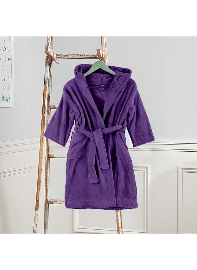 Daffodil (Purple) Premium 10 yr Kids Hooded Bathrobe Terry Cotton, Highly Absorbent and Quick dry, Hotel and Spa Quality Bathrobe for Boy and Girl-400 Gsm