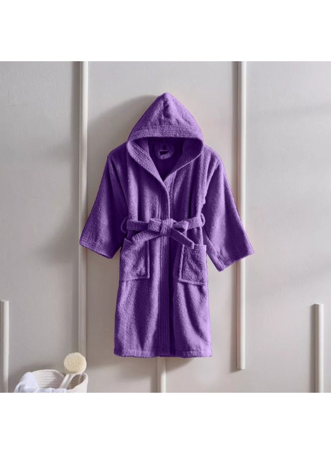 Daffodil (Purple) Premium 10 yr Kids Hooded Bathrobe Terry Cotton, Highly Absorbent and Quick dry, Hotel and Spa Quality Bathrobe for Boy and Girl-400 Gsm