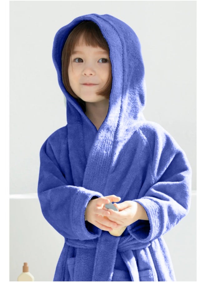 Daffodil (Navy Blue) Premium 8 yr Kids Hooded Bathrobe 100% Terry Cotton, Highly Absorbent and Quick dry, Hotel and Spa Quality Bathrobe for Boy and Girl-400 Gsm