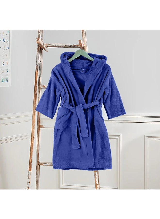 Daffodil (Navy Blue) Premium 8 yr Kids Hooded Bathrobe 100% Terry Cotton, Highly Absorbent and Quick dry, Hotel and Spa Quality Bathrobe for Boy and Girl-400 Gsm