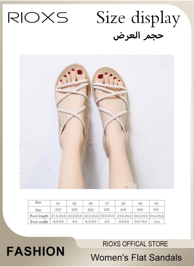 Women's Flat Sandals, Comfortable Ankle Strap Cutout Sandals, Summer Roman Slide Shoes, Braided Vacation Beach Slide Sandals, Fashional Casual Flat Sandals For Travel Hawaii Daily Wear