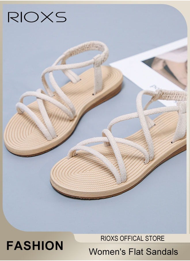 Women's Flat Sandals, Comfortable Ankle Strap Cutout Sandals, Summer Roman Slide Shoes, Braided Vacation Beach Slide Sandals, Fashional Casual Flat Sandals For Travel Hawaii Daily Wear