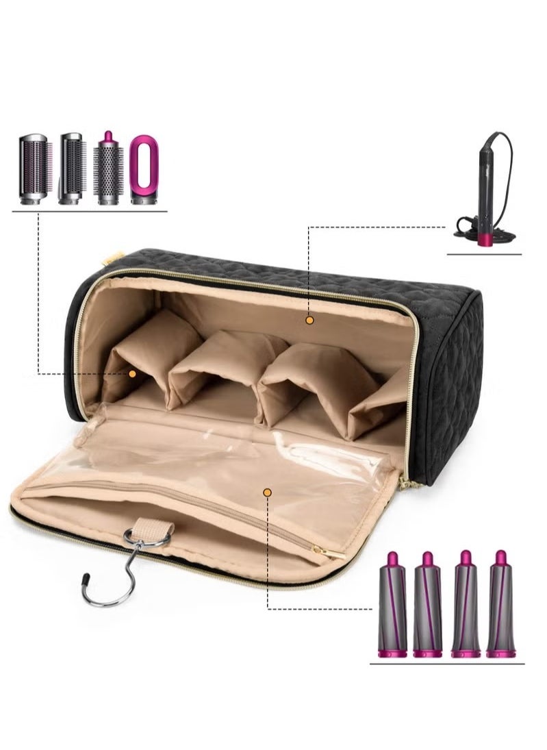 Travel Organizer for Dyson Aiwrap Curling Iron Styler Compatible Portable Hair Dryer and Accessories (Black)