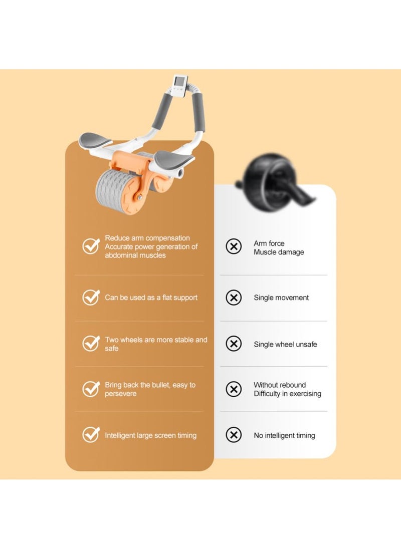 2023 New with timer Ab Abdominal Exercise Roller Elbow Support, abs roller wheel core exercise equipment, Automatic Rebound Abdominal Wheel (orange)