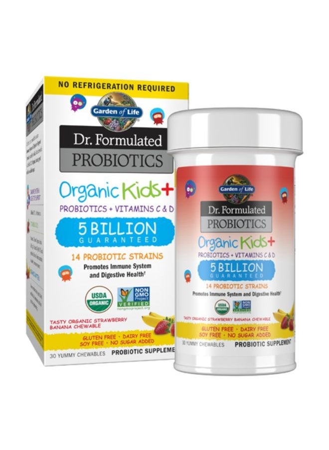 Dr. Formulated Probiotics, Organic Kids +, Tasty Organic Strawberry Banana, 30 Yummy Chewable