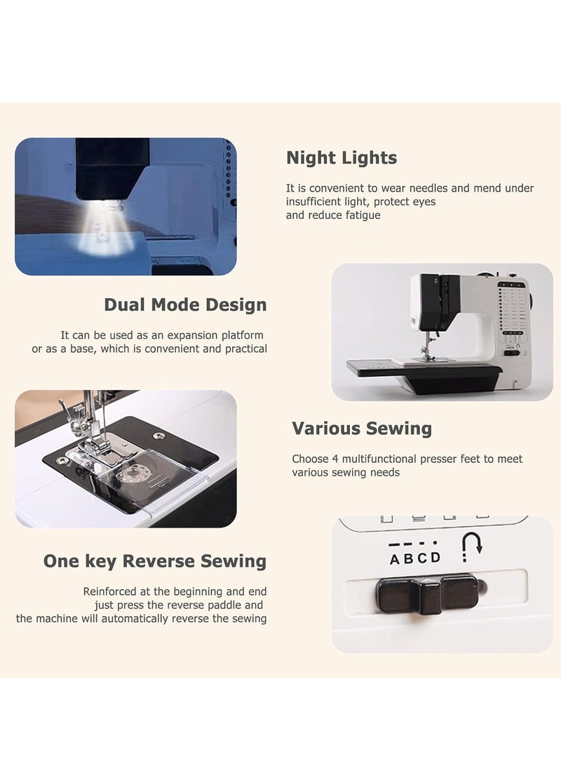 Mini Sewing Machine with Extension Table and Sewing Supplies Set Small Electric Overlock Sewing Machines with Dual Speed,up to 38 Built-in Stitch Patterns