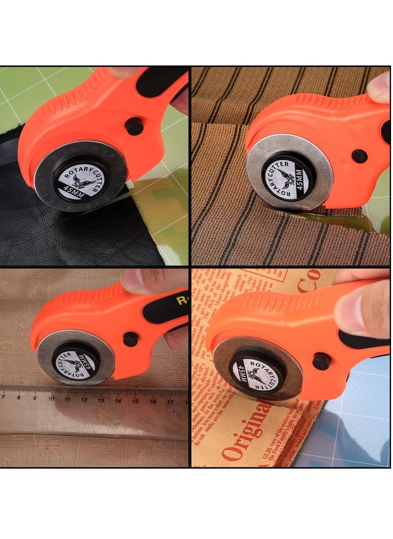 45mm Rotary Cutter, Rotary Fabric Cutter with 5pcs Extra Blades Ergonomic Handle Rolling Cutter with Safety Lock for Precise Cutting, Rotary Cutter for Fabric, Leather, Crafting, Sewing