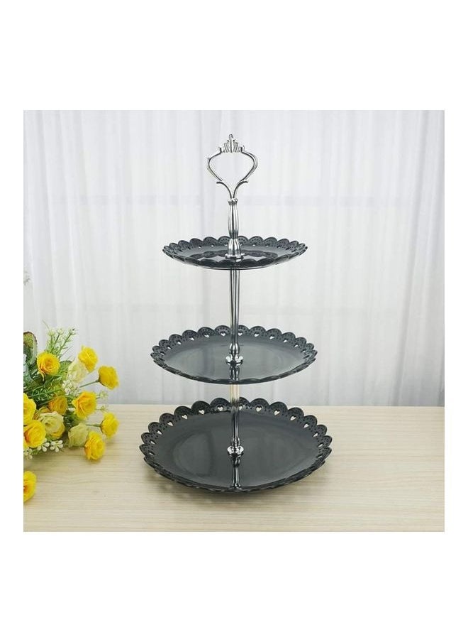 3-Tier Round Cake And Fruit Stand Black/Silver