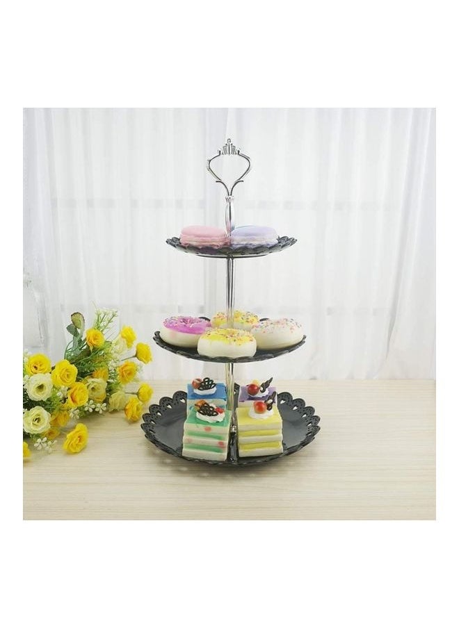 3-Tier Round Cake And Fruit Stand Black/Silver