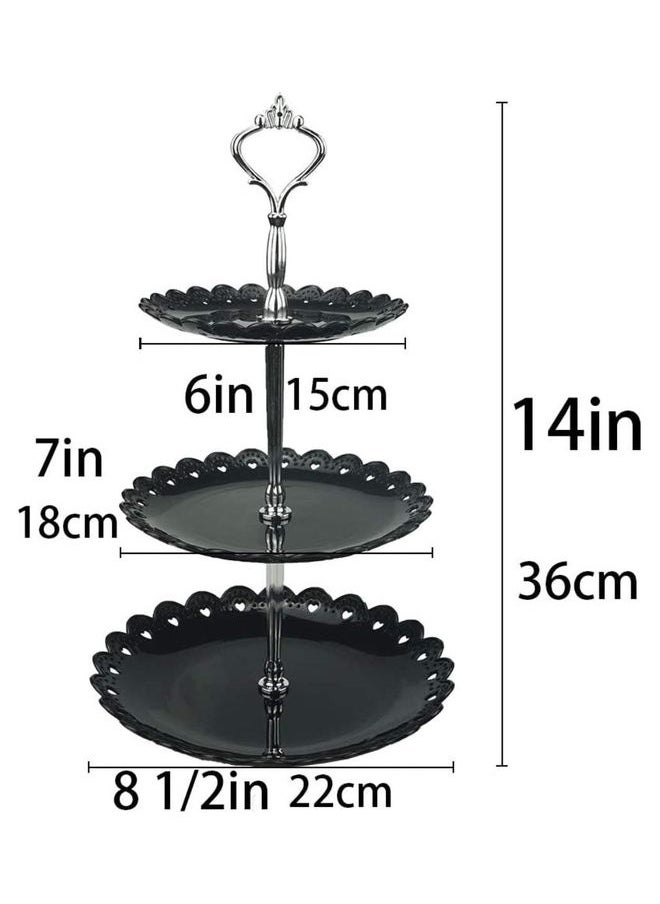 3-Tier Round Cake And Fruit Stand Black/Silver