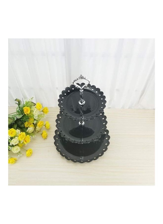 3-Tier Round Cake And Fruit Stand Black/Silver