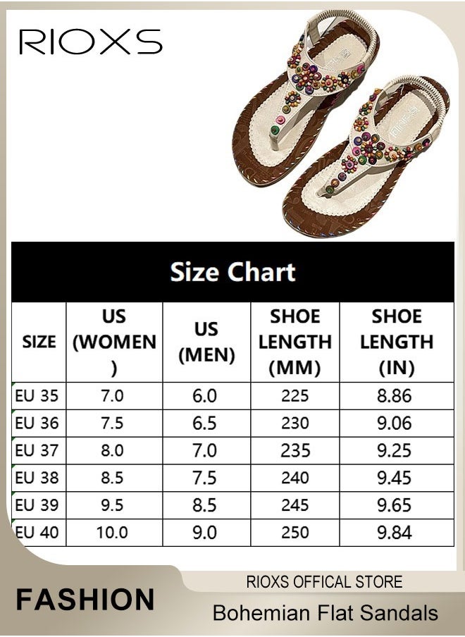 Flat Sandals For Women Bohemian Beaded Sandals Women's Fashion Ankle Strap Beach Sandal Slip-on Flats Shoes For Ladies Vacation Shopping Walking Daily Wear