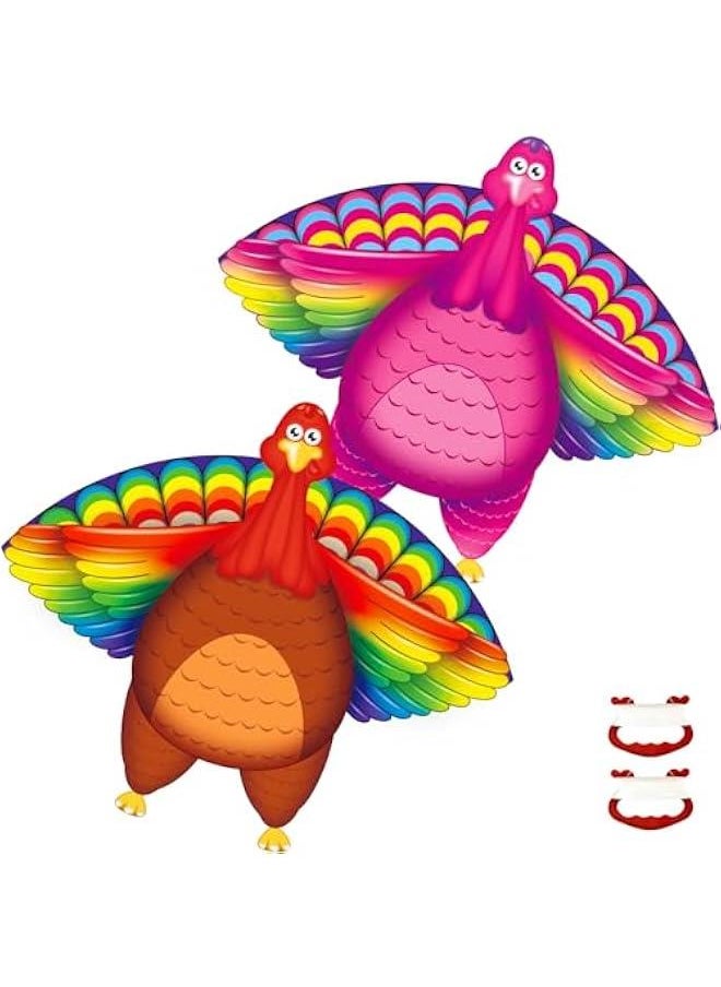 2 Pack Thanksgiving Decorations, 70 Large Kites for Adults Easy to Fly Big Thanksgiving Turkey Kites for Kids Ages 8-12 with 328FT Kite String for Beach Trip Park Gift Outdoor Games and Activities