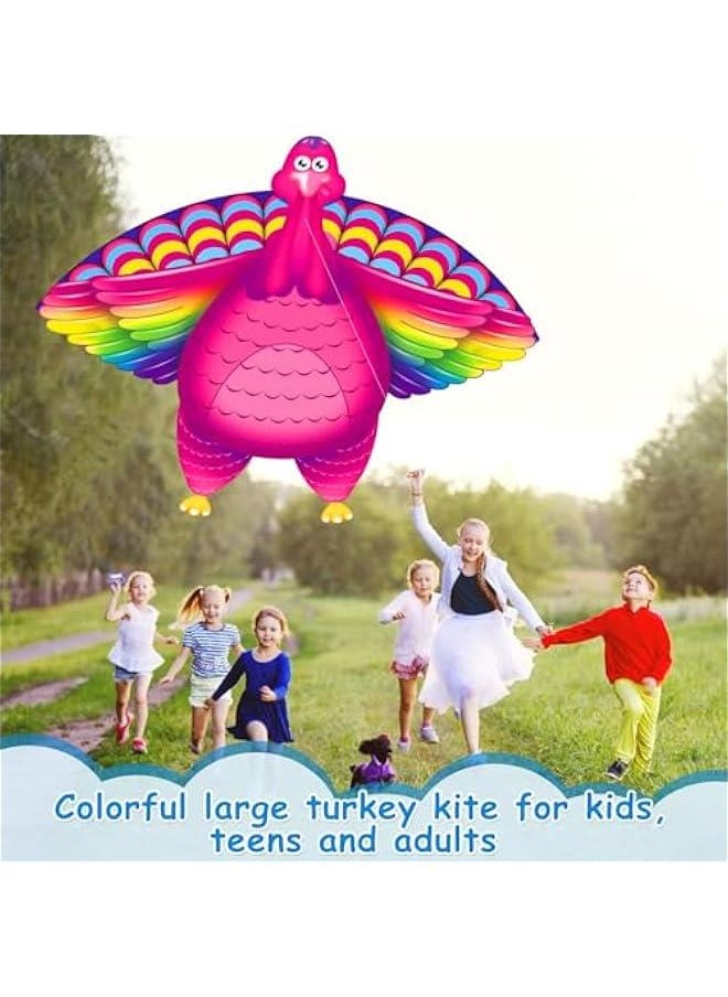 2 Pack Thanksgiving Decorations, 70 Large Kites for Adults Easy to Fly Big Thanksgiving Turkey Kites for Kids Ages 8-12 with 328FT Kite String for Beach Trip Park Gift Outdoor Games and Activities