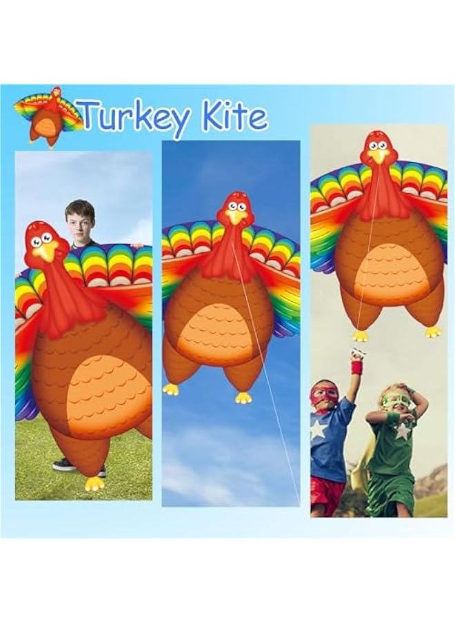 2 Pack Thanksgiving Decorations, 70 Large Kites for Adults Easy to Fly Big Thanksgiving Turkey Kites for Kids Ages 8-12 with 328FT Kite String for Beach Trip Park Gift Outdoor Games and Activities