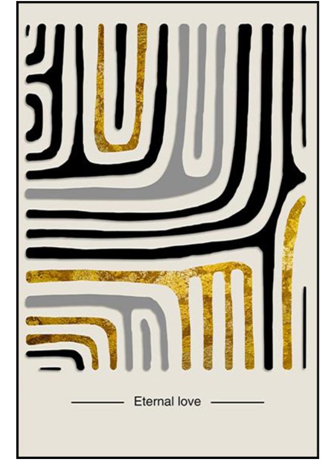 Golden Waves Abstract Set Of 3 Alloy Matt - Black Frame Wall Art