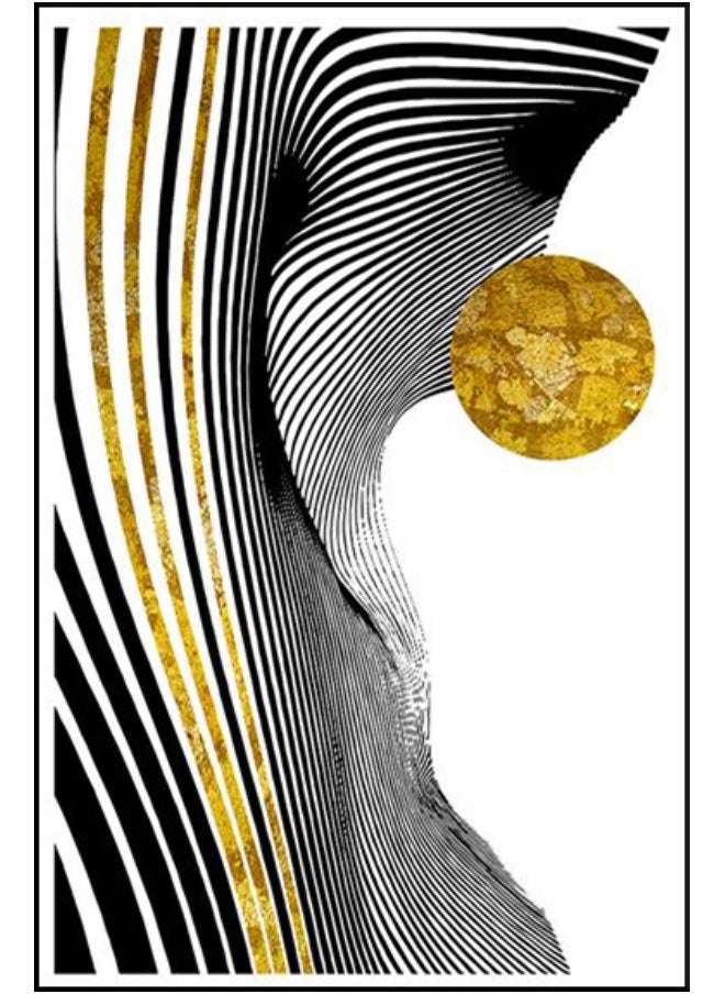 Golden Waves Abstract Set Of 3 Alloy Matt - Black Frame Wall Art