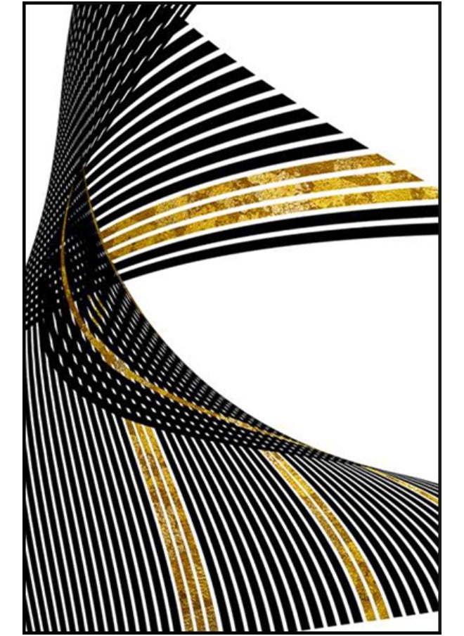 Golden Waves Abstract Set Of 3 Alloy Matt - Black Frame Wall Art