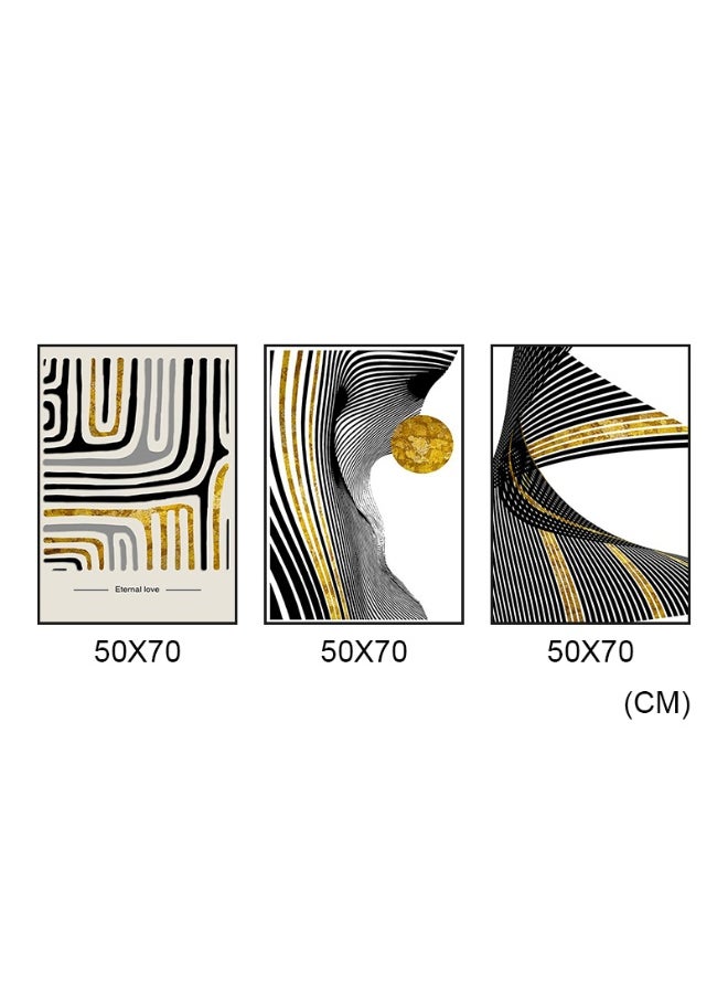 Golden Waves Abstract Set Of 3 Alloy Matt - Black Frame Wall Art
