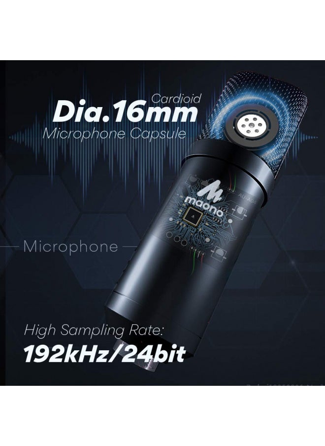 MAONO Microphone with Studio Headphone Set 192kHz/24bit Vocal Condenser Cardioid Podcast Mic Compatible with Mac and Windows, YouTube, Gaming, Live Streaming, Voice-Over (AU-A04H)