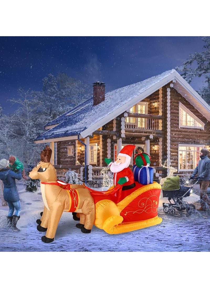 7.2FT Christmas Decorations Outdoor Inflatable Santa Claus on Sleigh with 2 Reindeer, Blow Up Santa with Build-in LED Xmas Decoration for Yard, Garden, Lawn Outdoor (G)