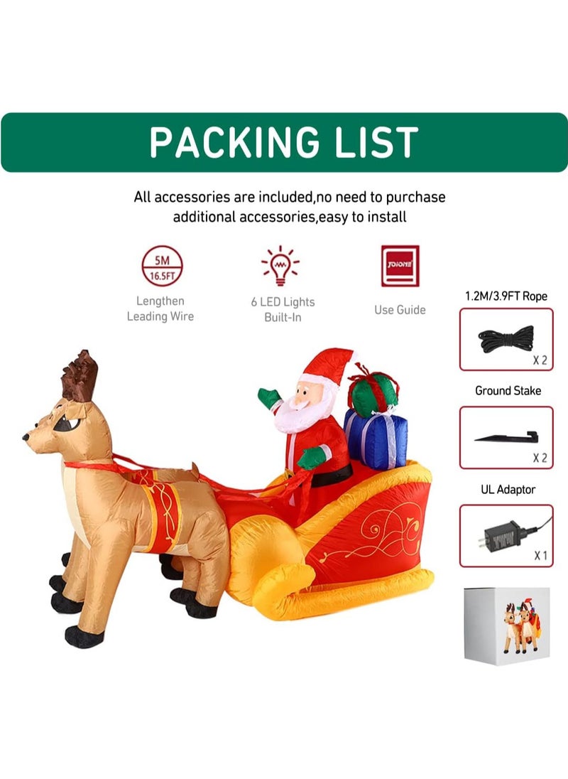 7.2FT Christmas Decorations Outdoor Inflatable Santa Claus on Sleigh with 2 Reindeer, Blow Up Santa with Build-in LED Xmas Decoration for Yard, Garden, Lawn Outdoor (G)