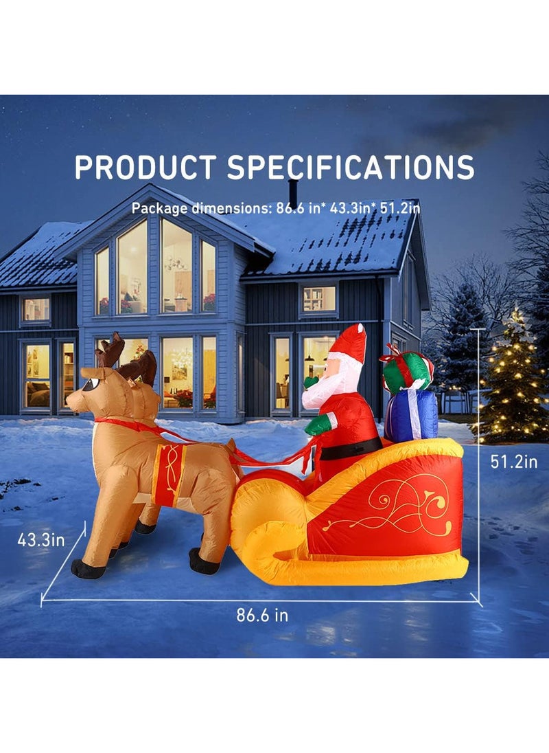 7.2FT Christmas Decorations Outdoor Inflatable Santa Claus on Sleigh with 2 Reindeer, Blow Up Santa with Build-in LED Xmas Decoration for Yard, Garden, Lawn Outdoor (G)