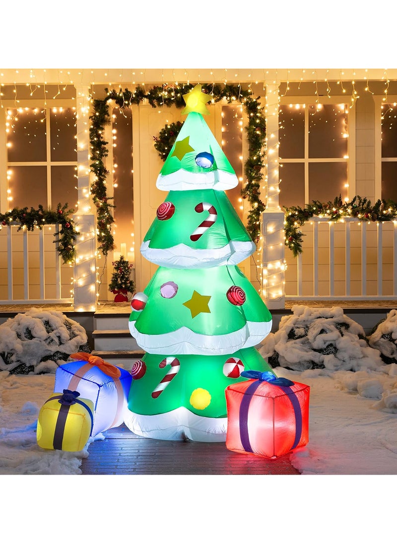 7 Ft LED Light Up Giant Christmas Tree Inflatable with 3 Gift Wrapped Boxes Perfect for Blow Up Yard Decoration, Indoor Outdoor Yard Garden Christmas Decoration