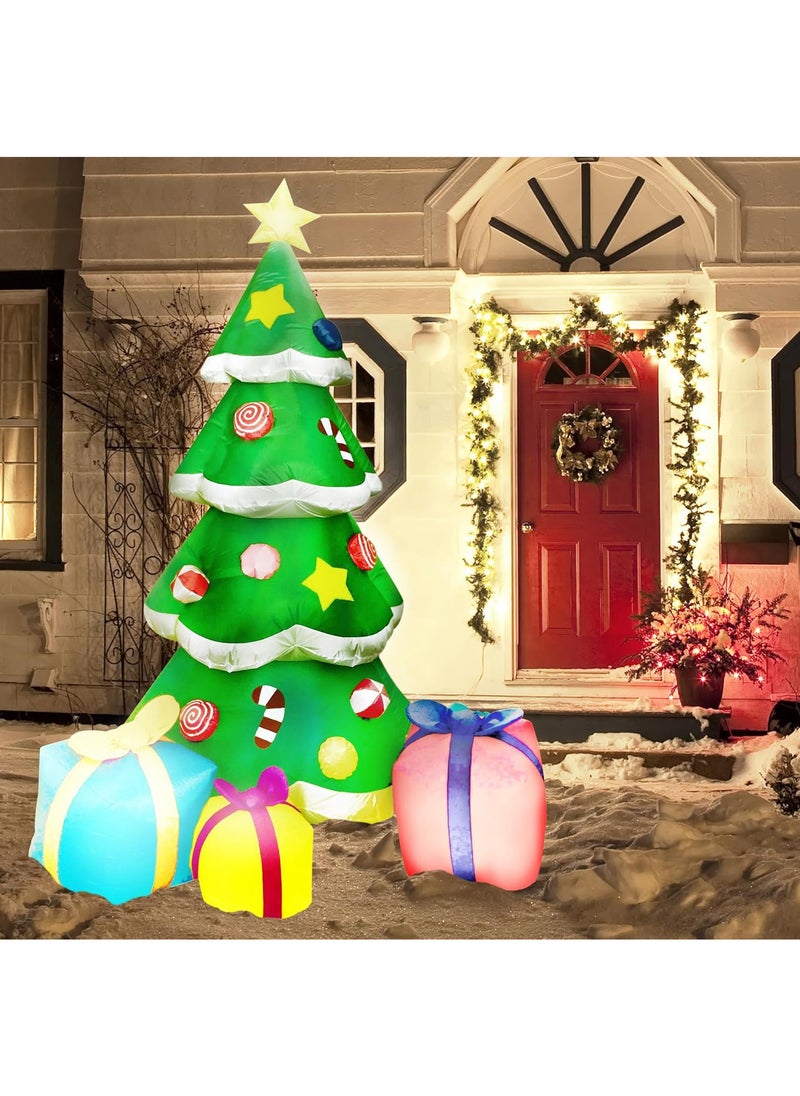 7 Ft LED Light Up Giant Christmas Tree Inflatable with 3 Gift Wrapped Boxes Perfect for Blow Up Yard Decoration, Indoor Outdoor Yard Garden Christmas Decoration