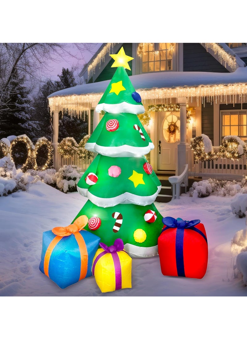 7 Ft LED Light Up Giant Christmas Tree Inflatable with 3 Gift Wrapped Boxes Perfect for Blow Up Yard Decoration, Indoor Outdoor Yard Garden Christmas Decoration