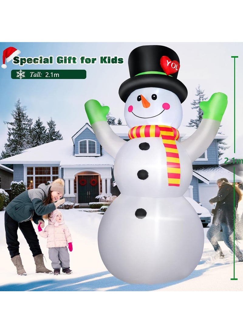 7 FT Christmas Inflatable Snowman,Outdoor Decorations Props,for Indoor Outdoor Christmas Decorations Yard Garden Decoration (2.1M/Snowman)