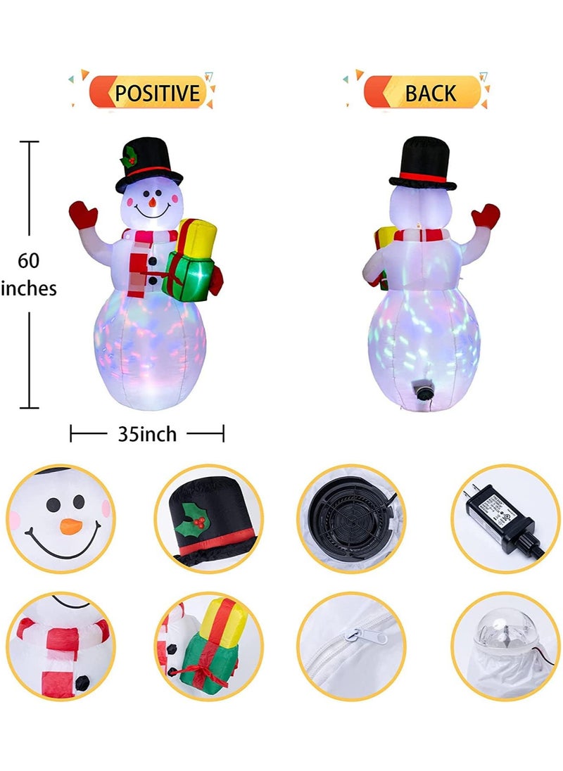 5 Ft Inflatable Snowman Christmas Outdoor Decoration Blow Up Snowman with Upgrade Rotating LED Lights for Holiday/Party/Xmas/Yard/Garden Decorations (1.5M/Snowman)