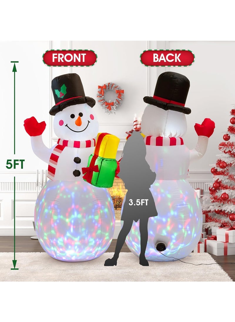 5 Ft Inflatable Snowman Christmas Outdoor Decoration Blow Up Snowman with Upgrade Rotating LED Lights for Holiday/Party/Xmas/Yard/Garden Decorations (1.5M/Snowman)