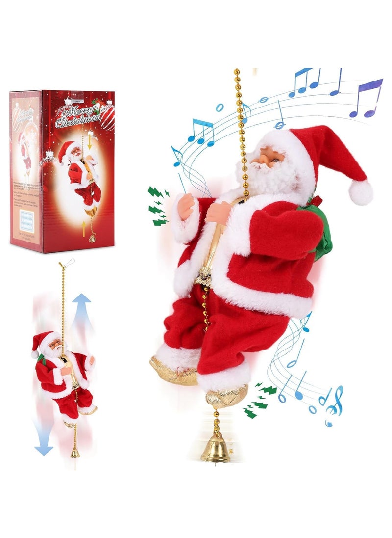 Santa Claus Climbing Beads Musical Toy, Christmas Electric Toy,Electric Climbing Santa Claus Plush Doll Toy with Christmas Music for Christmas Tree Ornament Xmas Party